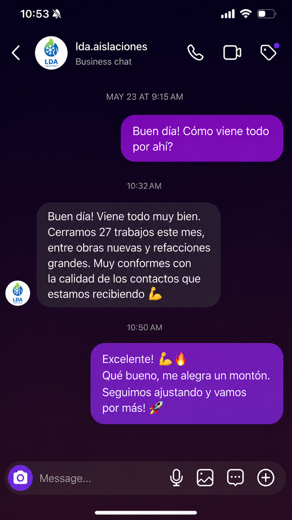 Chat con LDA Aislaciones: 27 trabajos cerrados en el mes, entre obras nuevas y refacciones grandes