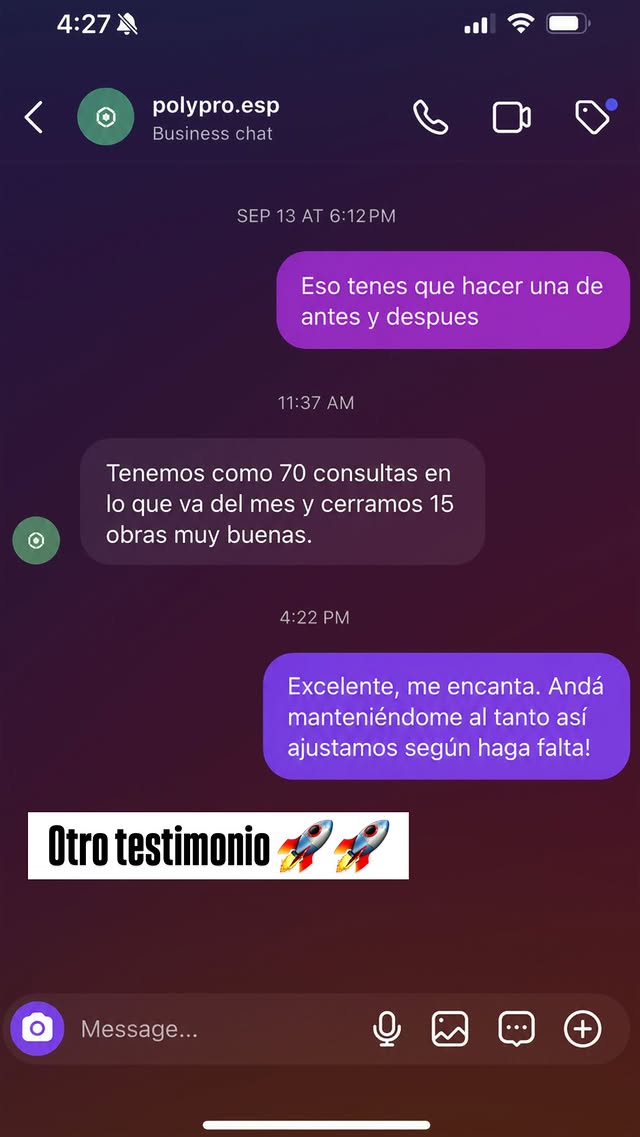 Chat con Polypro España: 70 consultas y 15 obras cerradas en el mes